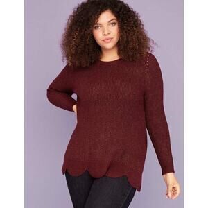 Lane Bryant Plus Size 18 20 Scallop Hem Shimmer Sweater Red